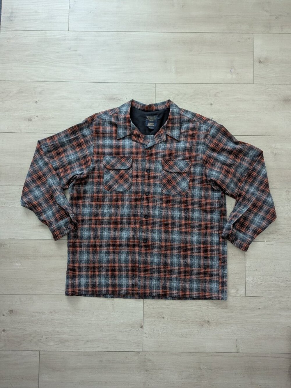 Pendleton Original Board Shirt Wool Flannel Plaid Orange Black Gray Men's XXL.